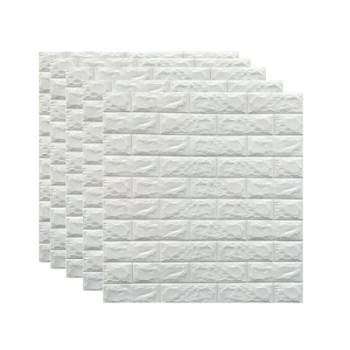 Set 5 x Tapet autocolant FOXMAG24, suprafata acoperita de 3.5 metri patrati, design caramida 3D, rezistent la apa, alb, 70 cm x 77 cm, usor de curatat