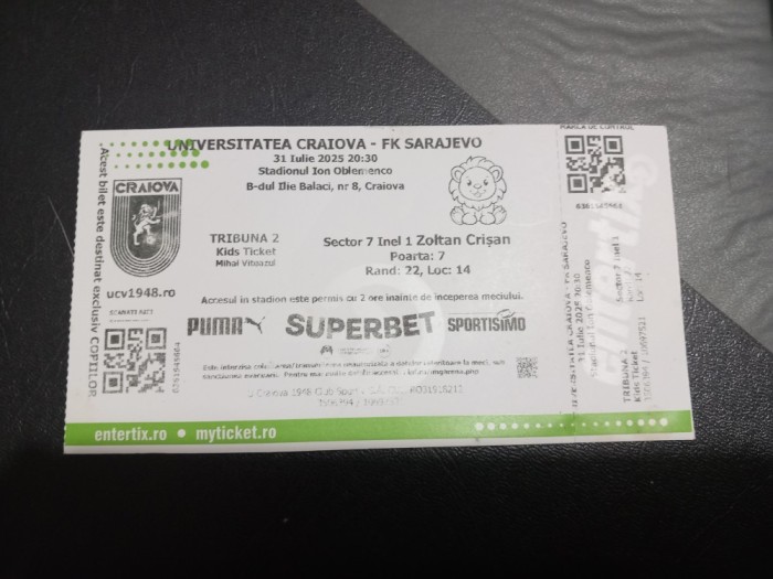 Bilet U Craiova - FK Sarajevo