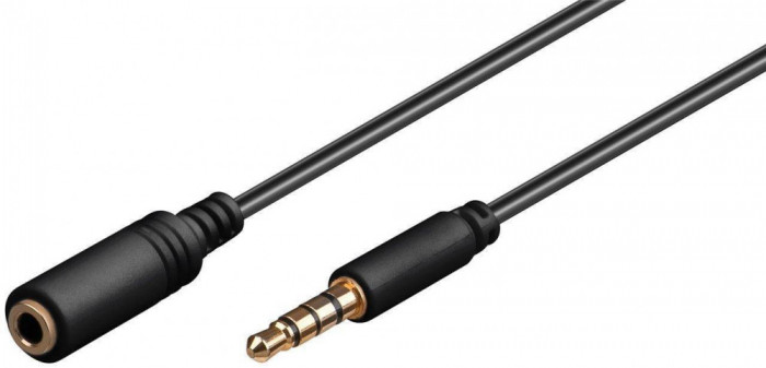 Cablu prelungitor 5m Jack 3.5 mm 4 pini mufa tata - Jack 3.5 mm 4 pini mama Goobay