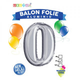 Balon, folie aluminiu, argintiu, cifra 0, 81 cm, China