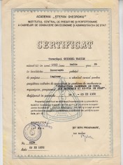 QW13 13 - 1972 - certificat absolvire curs conducere Academia Stefan Gheorghiu