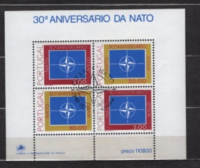 PORTUGALIA 1978 &amp;ndash; ANIVERSARE NATO, EMBLEMA. COLITA STAMPILATA, C19 foto