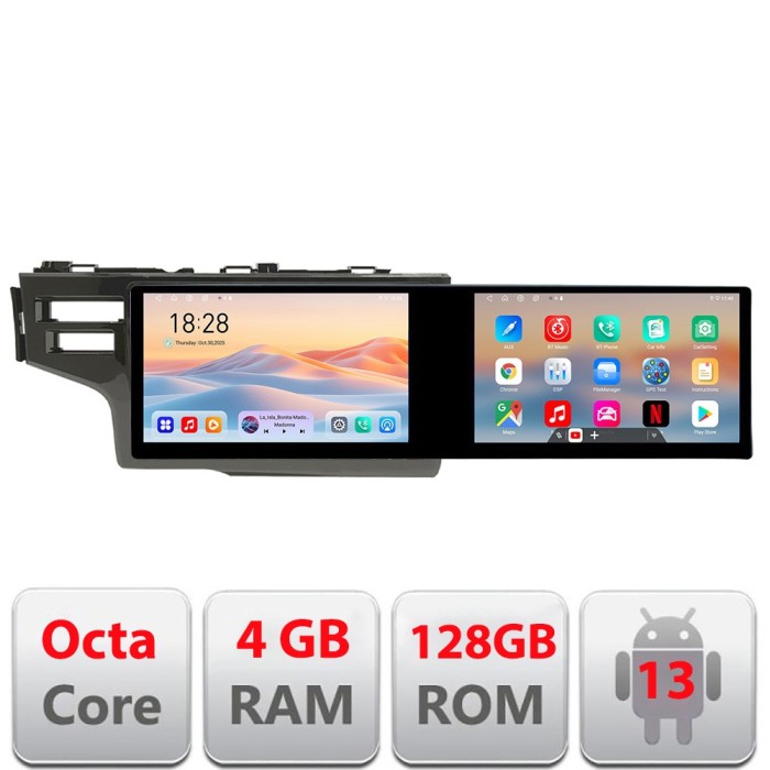 Navigatie Honda Fit 2014-2019 Edotec 2 ecrane 8 core 4+128 21.6 inch Incell android Wifi 5Ghz gps internet Kit-fit-14 CarStore Technology