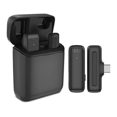 Microfon lavaliera, Apexel, omnidirectional, wireless, carcasa incarcare, interfata USB-C foto