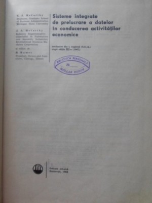 SISTEME INTEGRATE DE PRELUCRARE A DATELOR IN CONDUCEREA ACTIVITATII ECONOMICE-E.J. MCCARTHY, J.A. MCCARTHY,-229971 foto