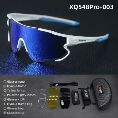 Ochelari de ciclism ThinkRider XQ548Pro cu protecție UV, lentile polarizate, set de 3 lentile, rama alba foto