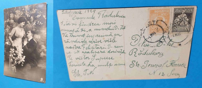 Carte Postala superba, circulata - datata 1924 - Amorezi - Indragostiti