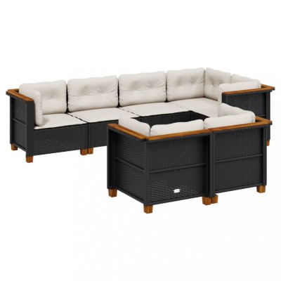 Set canapele de gradina cu perne, 7 piese, negru, poliratan foto