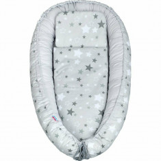 Set 3 piese New Baby Baby Nest cu paturica si pernuta WhiteGrey stars