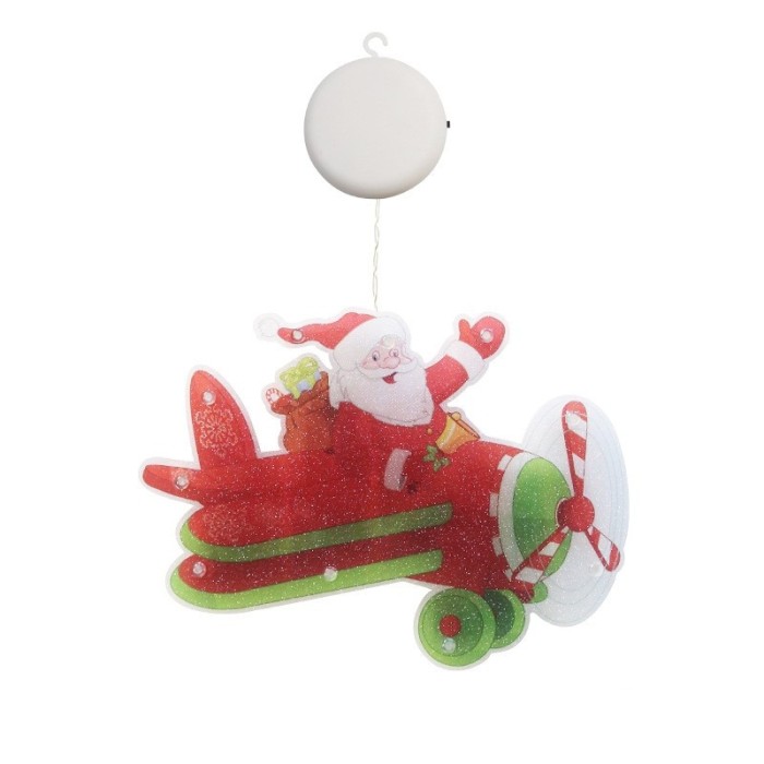 Decoratiune de craciun pentru fereastra flippy, avion, cu led-uri, 23 cm, alb cald