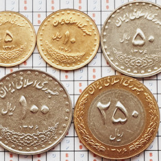 A042 Iran set 5 monede 5, 10, 50, 100, 250 Rials 1992-2003 UNC