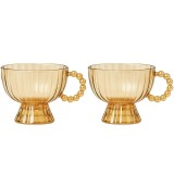 Set 2 cupe Pufo pentru desert sau &icirc;nghețată, cu picior și m&acirc;ner elegant, din sticlă groasă, model premium, 300 ml, auriu