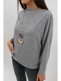 BLUZA MANECA LUNGA DIN TRICOT FIN GULER BARCUTA AGATA TALIE UNICA Gri