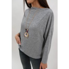 BLUZA MANECA LUNGA DIN TRICOT FIN GULER BARCUTA AGATA TALIE UNICA Gri