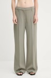 Samsoe Samsoe pantaloni SAESMERALDA culoarea verde, lat, high waist, F25100051