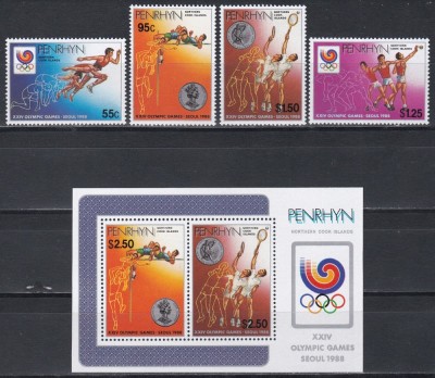 Penrhyn 1988 - Jocurile Olimpice &amp;ndash; Seul, Serie + Coliță, MNH foto