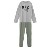 Set Pijama de Iarna din Bumbac pentru Copii, Gri si Kaki, Maneca Lunga, CMCLASS
