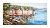 Tablou lacul Como pictat manual, Colt de rai, 120x60cm ulei pe panza in cutit efect 3D, gata de expus pe perete