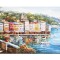 Tablou lacul Como pictat manual, Colt de rai, 120x60cm ulei pe panza in cutit efect 3D, gata de expus pe perete