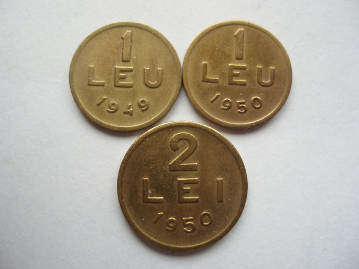 ROMANIA - SET 1 LEU 1949+ 1 LEU 1950+ 2 LEI 1950, RPR , L13.24
