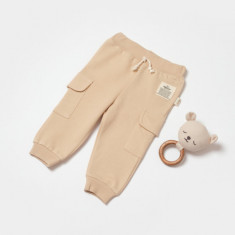 Pantaloni cu buzunare laterale, Two thread, 100%bumbac organic - Stone, BabyCosy (Marime: 3-6 Luni)