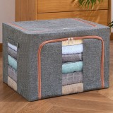 Cutie de depozitare pliabil&Auml;, 100l, textil cu cadru metalic, fermoar dublu, 60x42x40 cm, gri