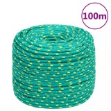 VidaXL Fr&acirc;nghie de barcă, verde, 8 mm, 100 m, polipropilenă