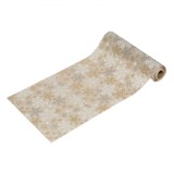 Tesatură Decorativă, Model Bej, Fulgi Albi și Aurii, Glitter Argintii, Dimensiuni 5m x 24cm, Oem