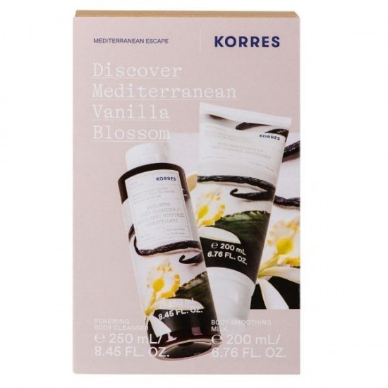 Set Korres Flori de vanilie mediteraneene Demachiant corporal regenerator 250 ml + Lapte de netezire corporală 200 ml