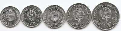 Coreea de Nord Set 5 - 1, 5, 10, 50 Chon, 1 Won 2002/08 - Flori, UNC !!! foto