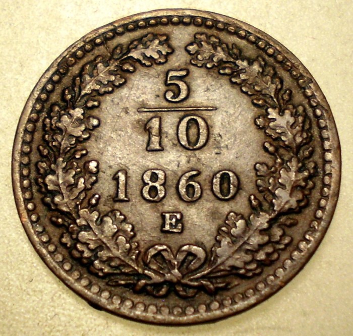 F.250 AUSTRIA 5/10 KREUZER 1860 E RARA