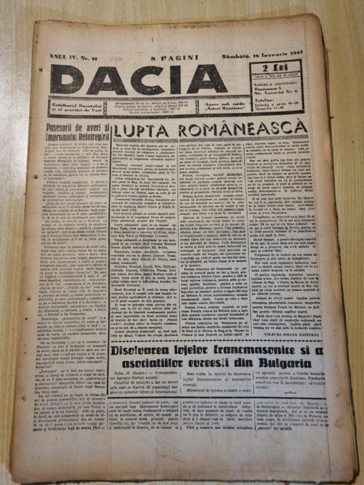 Dacia 16 ianuarie 1942-art. baile herculane,stiri al 2-lea razboi mondial