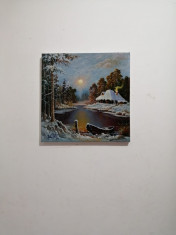 &amp;quot;Peisaj de iarna cu barca&amp;quot;, pictura ulei pe panza foto