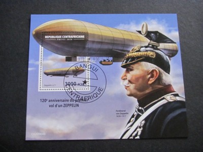 120 de Ani de la Primul Zbor Zeppelin LZ1, 3900 FCFA, obliterat Bangui . Coliță Centrafricană 2020 foto
