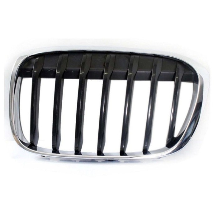 Grila radiator, masca fata Bmw X1 (F48), 06.2015-, parte montare partea stanga, neagra, cu rama cromata, 20X305-1, Aftermarket