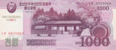 Bancnota Coreea de Nord 1.000 Won 2008 - PCS15 SPECIMEN ( comemorativa - vezi descriere ) foto