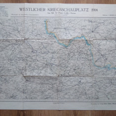 Harta veche germana razboi WW1 frontul de vest 1914 Franta St. Omer Lille Arras