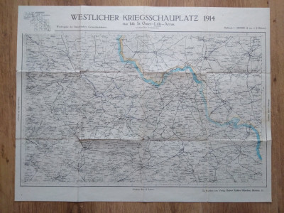 Harta veche germana razboi WW1 frontul de vest 1914 Franta St. Omer Lille Arras foto