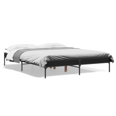 vidaXL Cadru de pat, negru, 150x200 cm, lemn prelucrat și metal foto