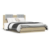 vidaXL Cadru de pat cu tăblie și lumini LED, stejar sonoma, 120x190 cm