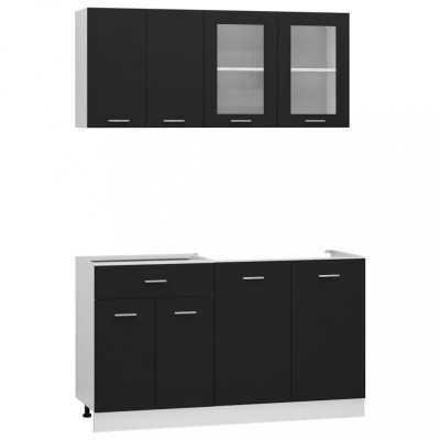 Set dulapuri de bucătărie, 4 piese, negru, lemn prelucrat foto