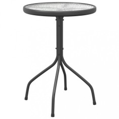 Masa Rotunda de Gradina, Terasa sau Balcon, Diamentru 50cm, Inaltime 71cm, Metal si Sticla Securizata, Gri Antracit foto