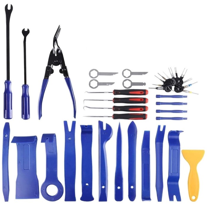 Set trusa chei demontare interior auto, 38 piese, pentru tapiterie, radio, usi, bord, dezasamblare conectori auto
