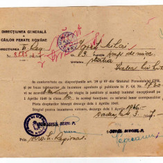 CFR INAINTARE IN CLASA IMPEGAT DE MISCARE STATIA VALEA LUI MIHAI STAMPILE 1946