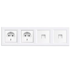 Nova IV kettő f&amp;ouml;ldelt csatlakoz&amp;oacute;aljzat dugalj kettő UTP csatlakoz&amp;oacute;val feh&amp;eacute;r kerettel foto