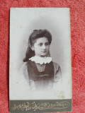 Fotografie tip CDV, fetita cu parul lung, inceput de secol XX