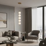 Cumpara ieftin Lustra / pendul LED 5 globuri albe, 12W, culoare corp auriu, lumina calda/neutra/rece, inaltime 1M