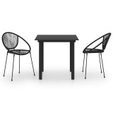 Cumpara ieftin Set mobilier de exterior, 3 piese, negru, ratan PVC
