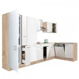 Mobilier Bucatarie Colț Leziter Yorki 370 Modular, Stejar Sonoma, Alb, 370cm, Fara Blat, Cu Spatiu Frigider