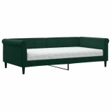 Cumpara ieftin Pat de zi cu saltea, verde inchis, 100x200 cm, catifea